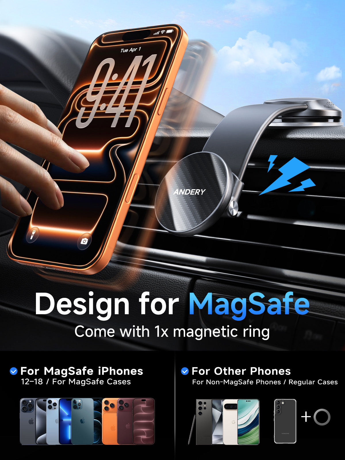 ANDERY Magnetic Car Mount with Flexible Arm