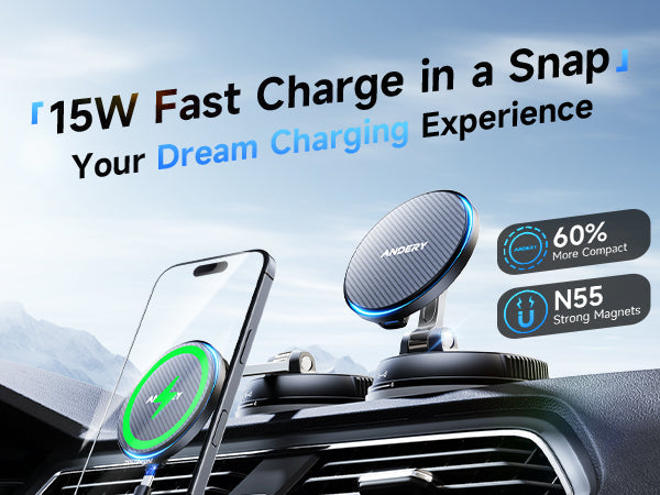 Drive safely while navigating with the ANDERY MagSafe car mount holding your phone.