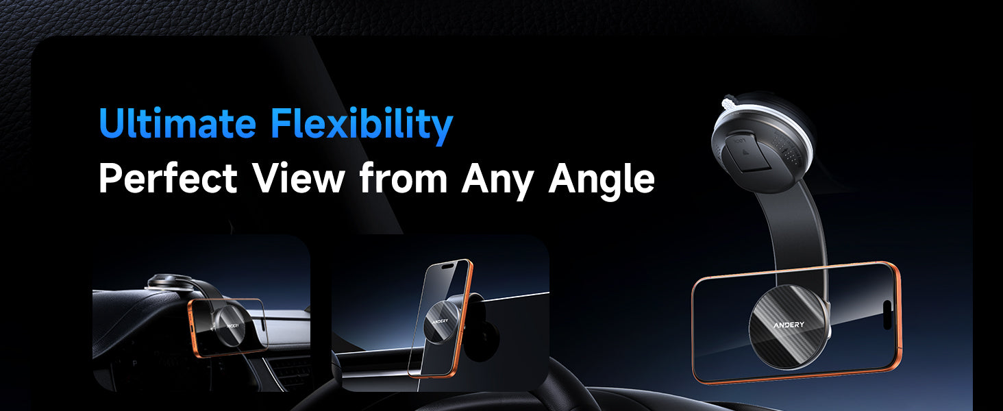 The driver glances at the phone mounted on the ANDERY MagSafe car mount for directions.