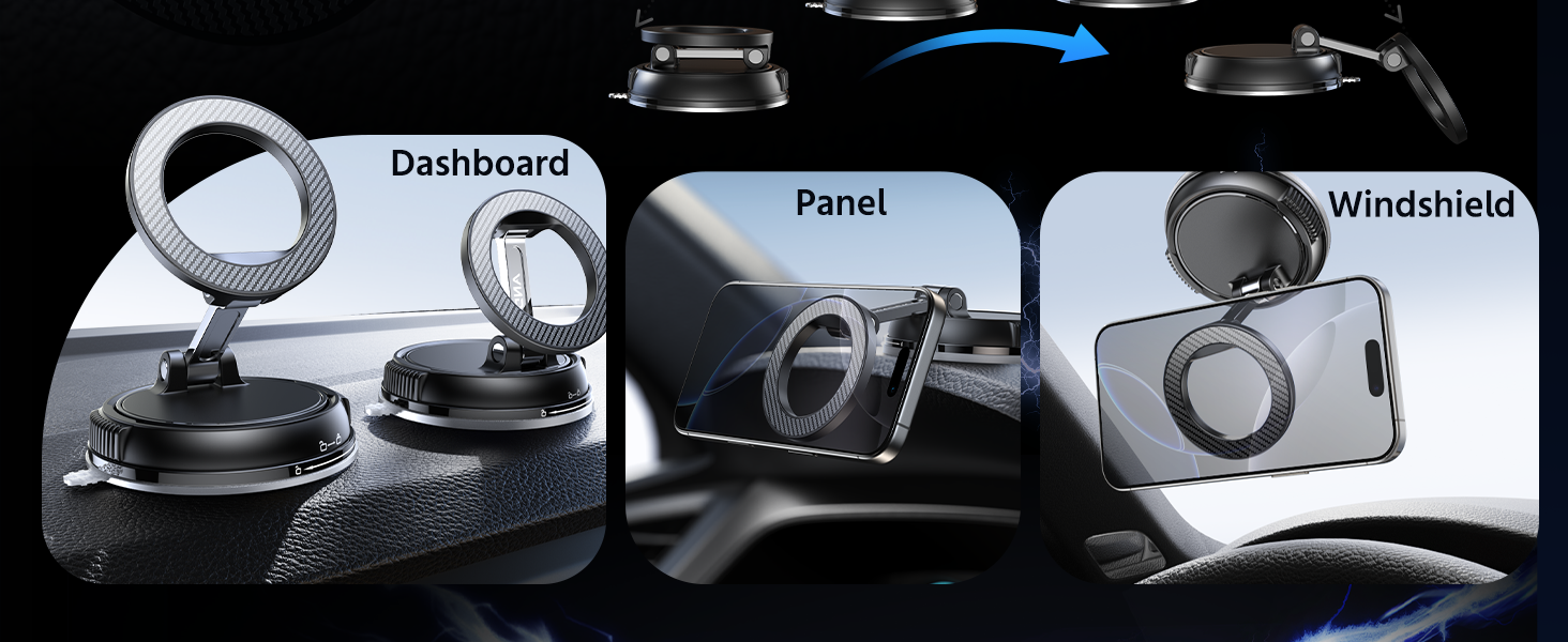 MagSafe car mount while navigating. A smartphone stays firmly in place on the ANDERY MagSafe car mount during navigation.