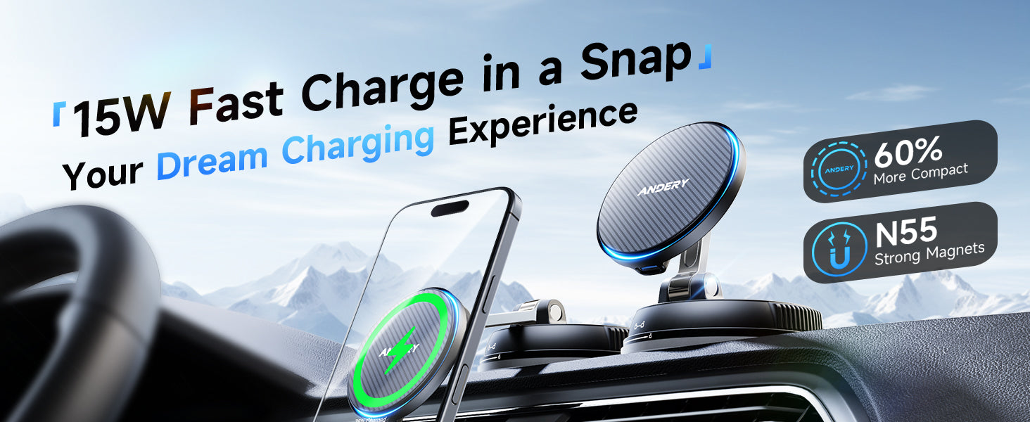 A driver relies on the ANDERY MagSafe car mount to keep their smartphone in view while navigating.