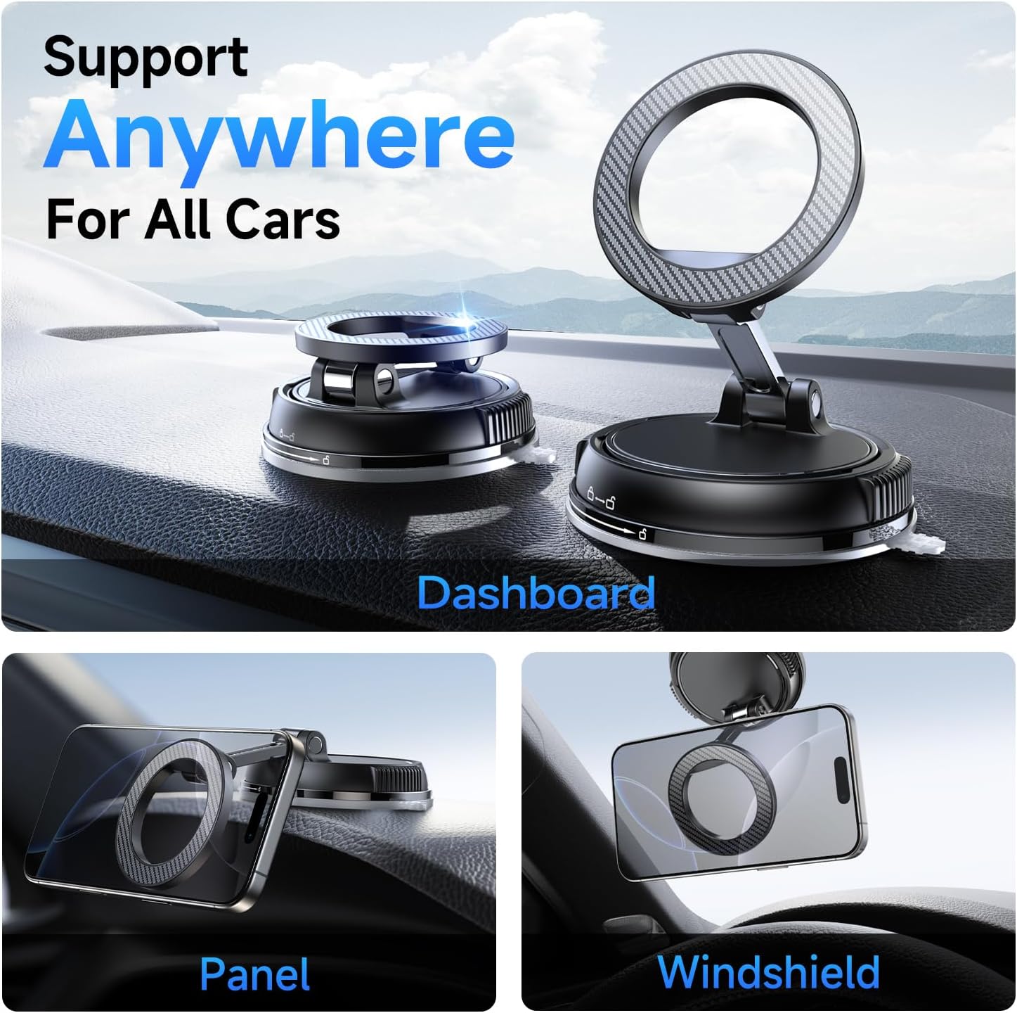 Car Phone Holder for Magsafe [78+LBS Strongest Suction & 2400gf Magnetic] 360° Adjustable Car Phone Mount, Cell Phone Holders for Your Car for iPhone 17 Pro Max 16 15 14 13 12 Air Plus (Black)