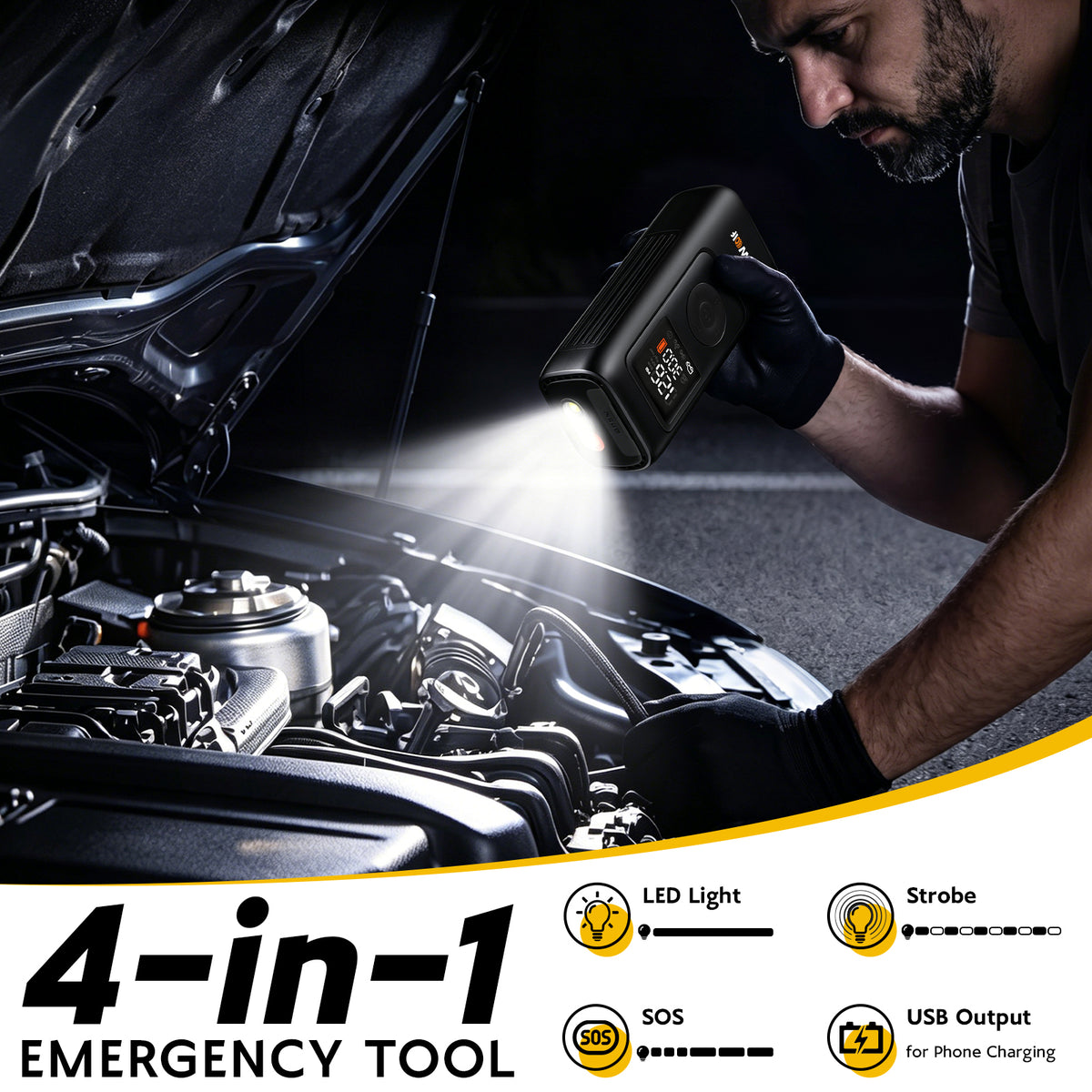 WarWolf Smart Heavy Duty Tire Inflator, Auto Shut-Off at Target PSI, Portable Air Compressor, 160PSI Fast Air Pump Cordless Rechargeable & 12V DC Power, Pressure Gauge for Cars, Bikes, Motorcycles and Balls