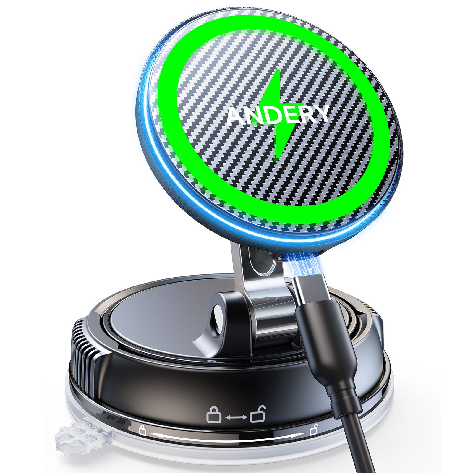 3-in-1 magnetic car phone mount with wireless charging for dashboards.