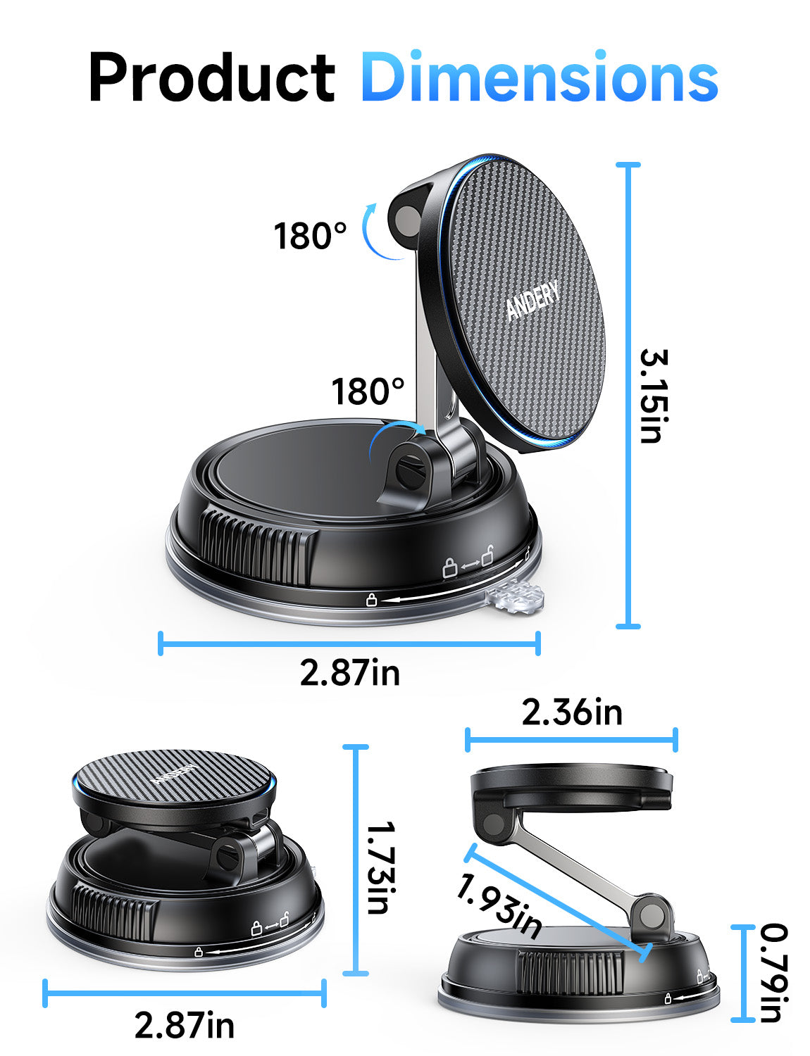 Windshield-mounted 3-in-1 magnetic charger with powerful suction.